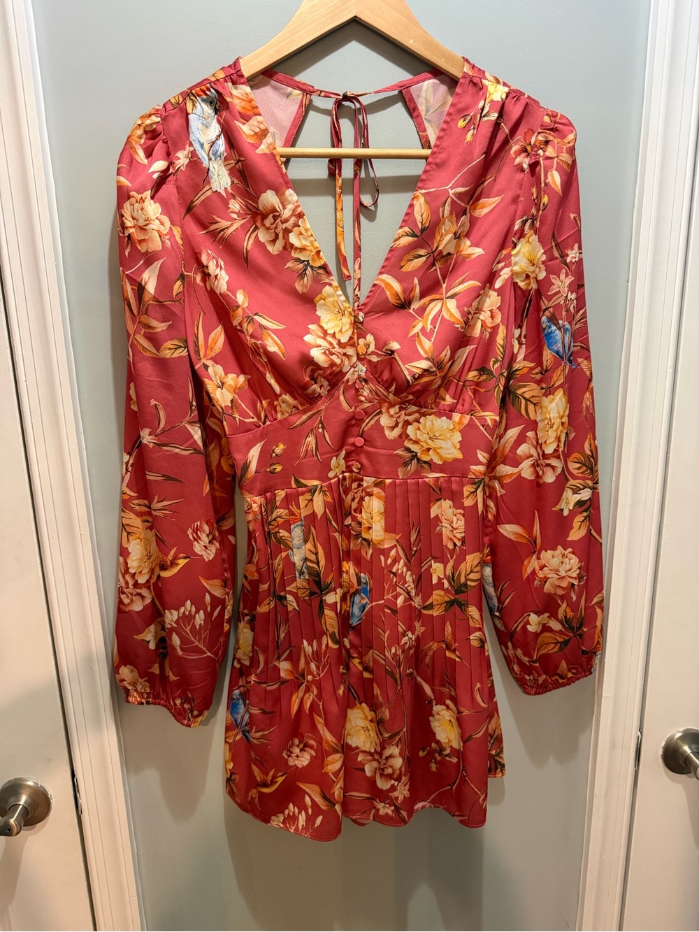 Express Floral V-Neck Long Sleeve Romper Small NWOT